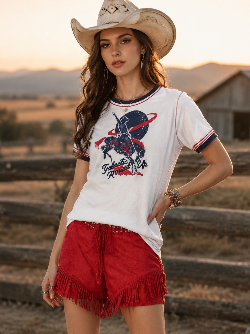 NWT Double D Ranch Galactic Round Up Embellished Short Sleeve Ringer T shirt 1X